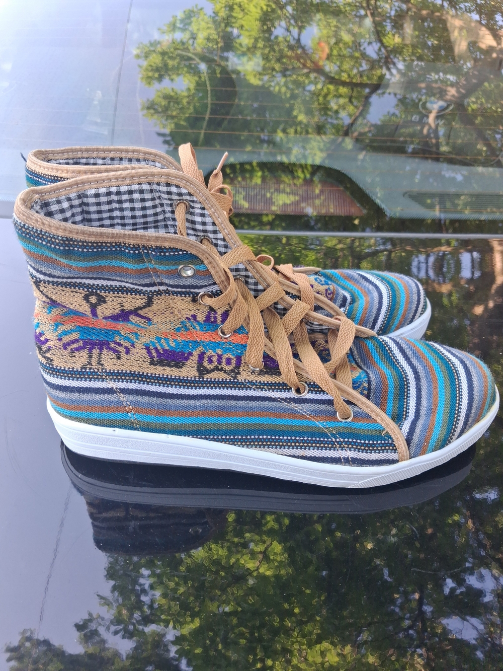 Source Unknown Turquoise Blue Striped High-Top Sneakers